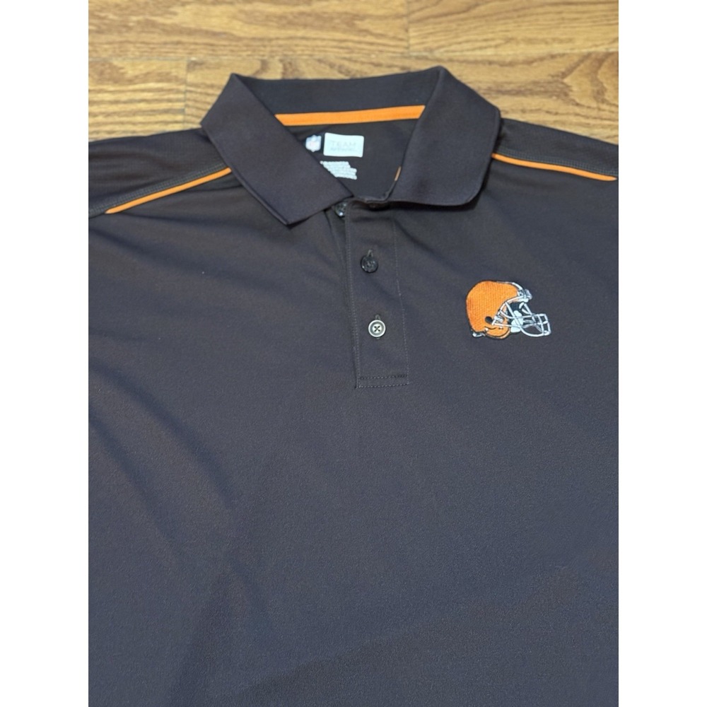 Cleveland Browns Mens Large Brown Polo Helmet Short Sleeve NFL Team Apparel
